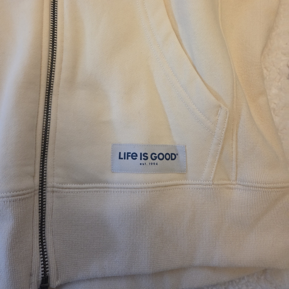 NWT- Life Is Good Cream Zip Up Swestshirt - Size Medium - Picture 4 of 5